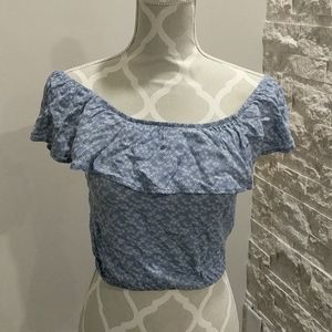 UK2LA blue & white sleeveless crop top
